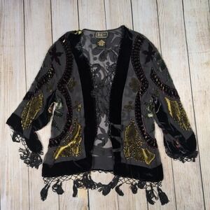 R&K Velvet and Silk  Kimono Sheer with Beaded Tassel Jacket Size‎ M fairycore